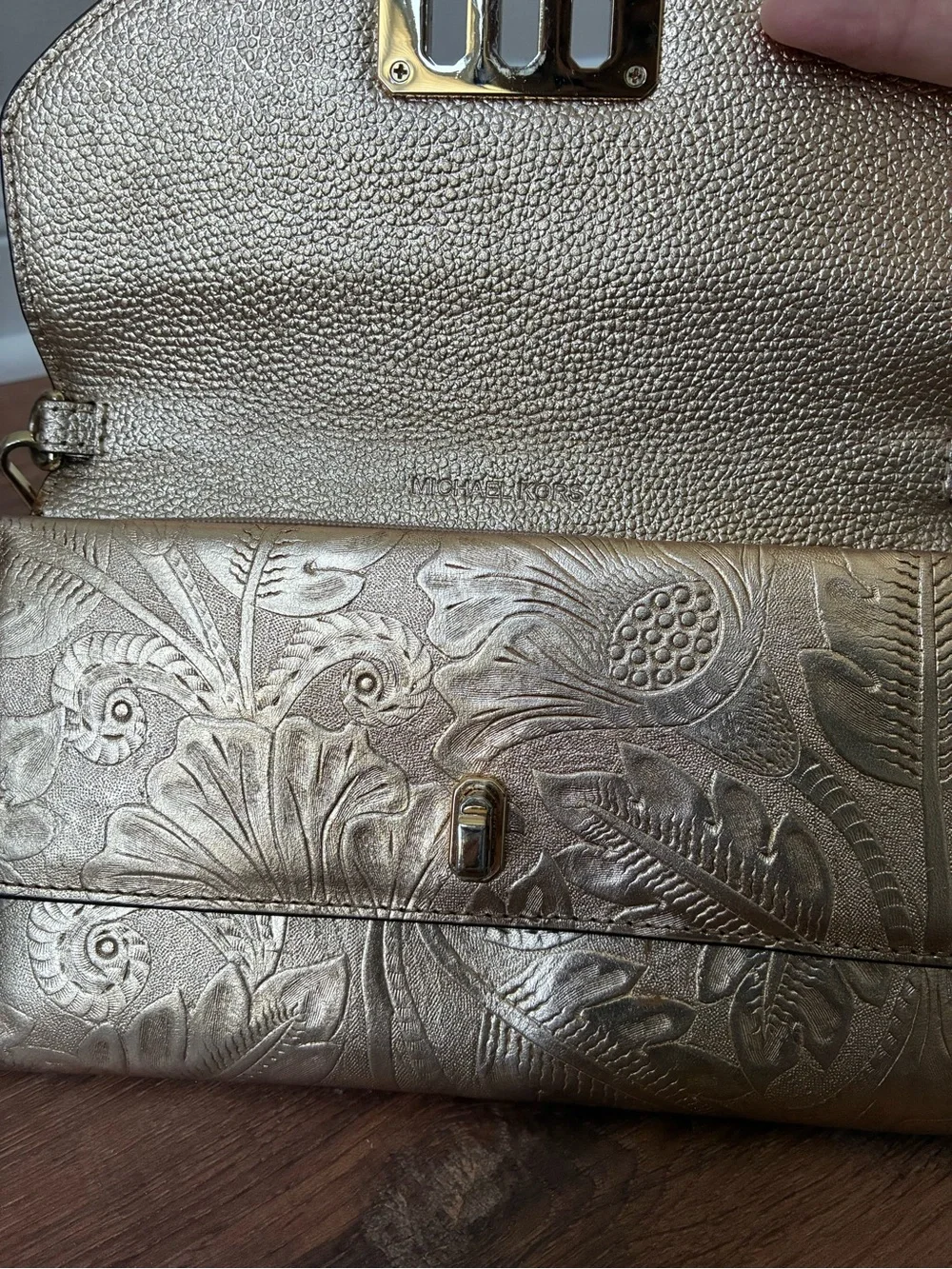 Michael Kors Metallic Embossed Leather Clutch Crossbody